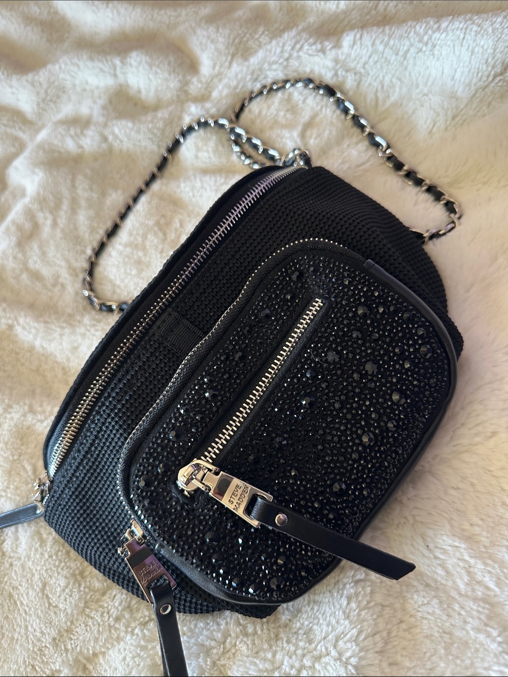 Steve Madden Black Embellished Crossbody with Chain Strap.  Never used New with